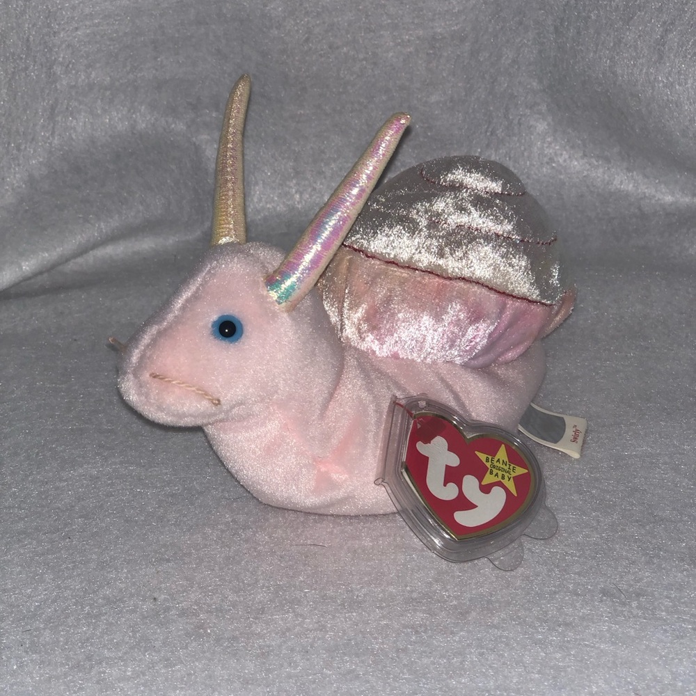 Swirly Ty Beanie Baby Snail Plush - Pink and Silver